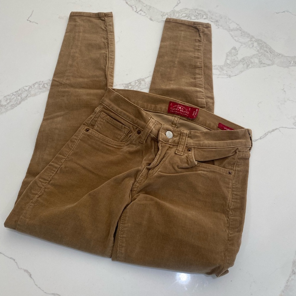 Lucky Brand Tan Corduroy Trousers womens size 00/24. Charlie skinny